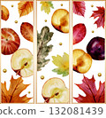 Happy Thanksgiving. Watercolor illustration of the autumn harvest with pumpkin pie, hot drinks, Perfect for invitations, greeting cards, posters, prints, social media. 132081439