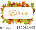 Watercolor autumn leaves frames with text space. Hand painted fall border for cards and invitations 132081445