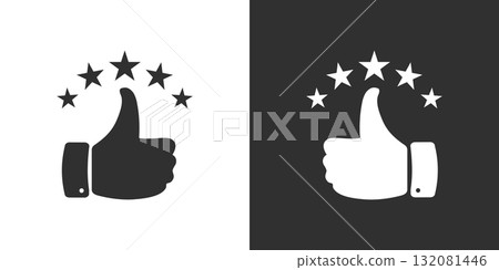 Hand Thumb Up with Stars Rating Icon Positive Feedback. Hand Thumb Up with Stars Rating Icon Positive Feedback. 132081446