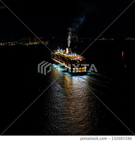 Nagasaki Port Cruise Ship Departure (Westerdam) Night View Illuminated from Megami Bridge Square [Nagasaki City] 132081580