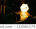 A garden at night lit by lanterns 132082179