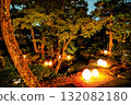 A garden at night lit by lanterns 132082180