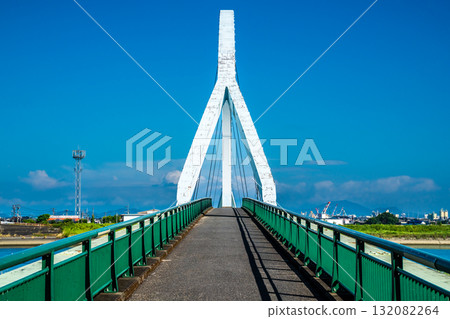 橫跨球磨川的金剛人行橋[熊本縣八代市] 132082264