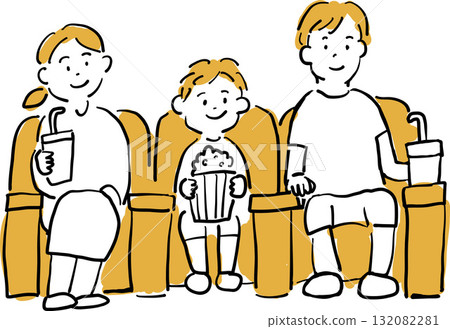 一家人在電影院看電影的插圖 132082281