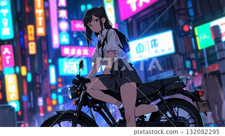 人工智慧生成的夜間騎摩托車的女性圖像 人工智慧生成的夜間騎摩托車的女性圖像 132082295