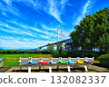 Great Seto Bridge and colorful benches 132082337