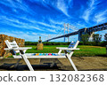 Great Seto Bridge and colorful benches 132082368