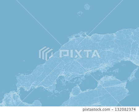 Light blue satellite photo style illustration of the Chugoku region of Japan Light blue satellite photo style illustration of the Chugoku region of Japan 132082374