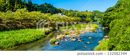 Panorama view from Taneyama Bridge, Hikawa River [Toyocho, Yatsushiro City, Kumamoto Prefecture] 132082394