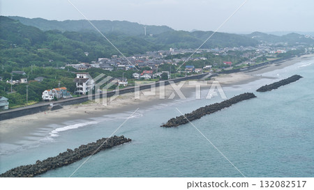 Omaezaki City, beach near Jitogata Seaside Park, cloudy August day Omaezaki City, beach near Jitogata Seaside Park, cloudy August day 132082517