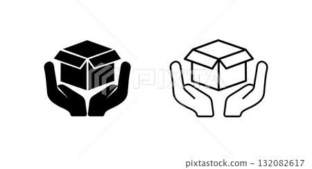 Hands Protecting a Package Illustrative Icon for Secure Delivery. 132082617