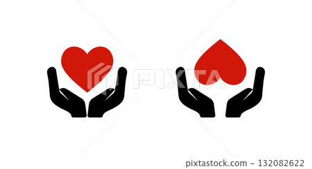 Hands Holding a Heart Icon, Representing Care and Affection. 132082622
