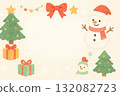 聖誕樹與雪人框架 132082723