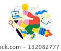 EdTech Startup Vector Illustration Featuring Opportunities in E-Learning, Modern Education Platform, and Online Learning Technology Innovation 132082777