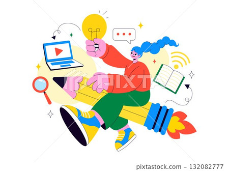 EdTech Startup Vector Illustration Featuring Opportunities in E-Learning, Modern Education Platform, and Online Learning Technology Innovation 132082777