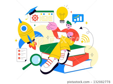 EdTech Startup Vector Illustration Featuring Opportunities in E-Learning, Modern Education Platform, and Online Learning Technology Innovation EdTech Startup Vector Illustration Featuring Opportunities in E-Learning, Modern Education Platform, and Online Learning Technology Innovation 132082778