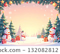 白色背景上的聖誕樹和雪人插圖 132082812