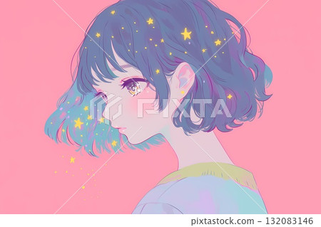 用柔和的色彩繪製的表情一閃而過的女人(插圖、動畫、幻想) 用柔和的色彩繪製的表情一閃而過的女人(插圖、動畫、幻想) 132083146