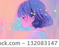 用柔和的色彩繪製的表情一閃而過的女人（插圖、動畫、幻想） 132083147