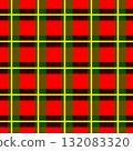 Classic tartan check pattern background material with striking red and yellow lines 132083320