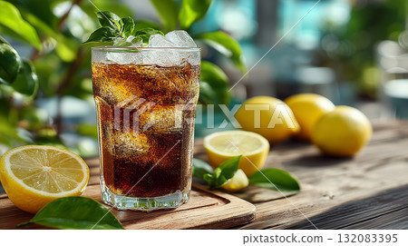 清爽檸檬冰香的冰可樂|夏日清爽飲品場景 清爽檸檬冰香的冰可樂|夏日清爽飲品場景 132083395