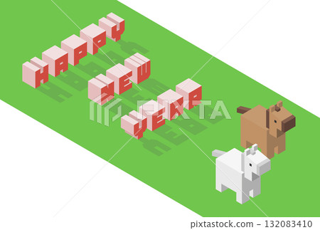 Isometric illustration: Horse New Year's card template Isometric illustration: Horse New Year's card template 132083410