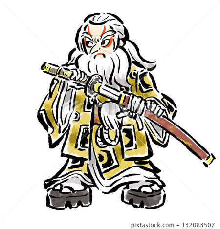 大鬍子一休拔出他的寶劍,友切丸(歌舞伎) 大鬍子一休拔出他的寶劍,友切丸(歌舞伎) 132083507