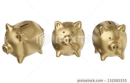 cartoon style gold piggy bank 3D graphic 132083555