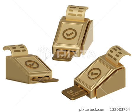 cartoon style gold Payment Terminal card reader 3D graphic 132083794