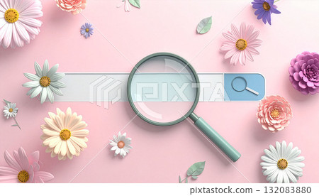 可愛的粉紅色花朵背景搜尋欄 132083880