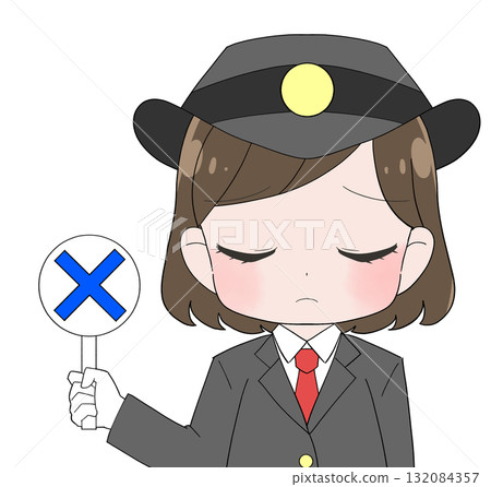 A cute illustration of a female station attendant wearing a long-sleeved uniform 132084357