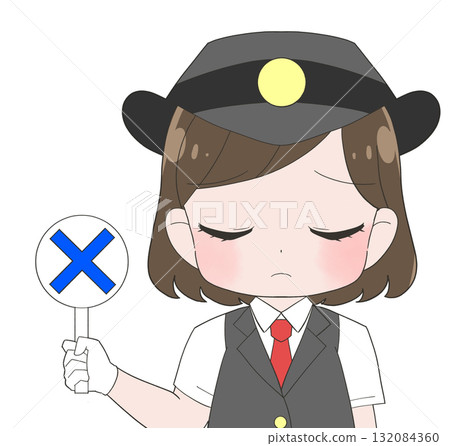 A cute illustration of a female station attendant wearing a short-sleeved uniform 132084360