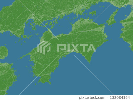 日本四國地區的衛星照片風格插圖 132084364