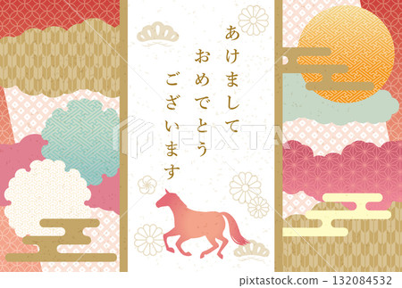 Year of the Horse New Year's card Japanese pattern design Year of the Horse New Year's card Japanese pattern design 132084532