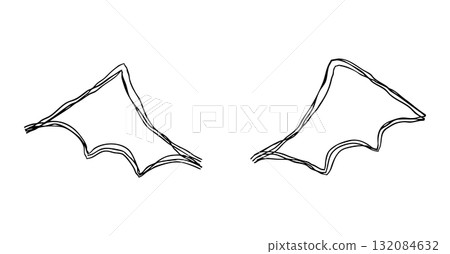 魔鬼翅膀手繪線圖示.多條重疊線的單色塗鴉向量插圖 132084632