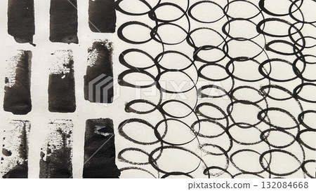 Spirals and wavy lines drawn with ink and brush, spiral and wavy line drawings 132084668