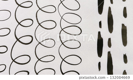 Spirals and wavy lines drawn with ink and brush, spiral and wavy line drawings 132084669