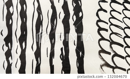 Ink and brush spirals and wavy lines, spiral and wavy line drawings, ink banners 132084670