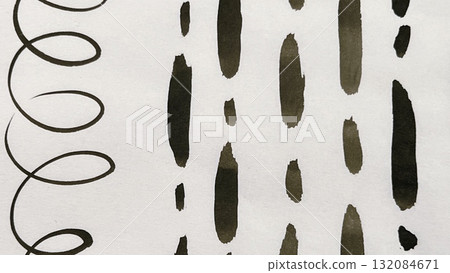 Ink and brush spirals and dashed lines, spiral and dashed line drawings, ink banners 132084671