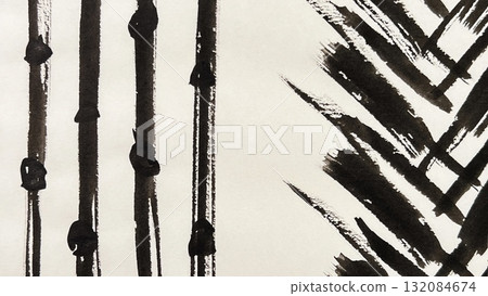 Grained lines drawn with ink and brush, grained line drawings, ink banners 132084674