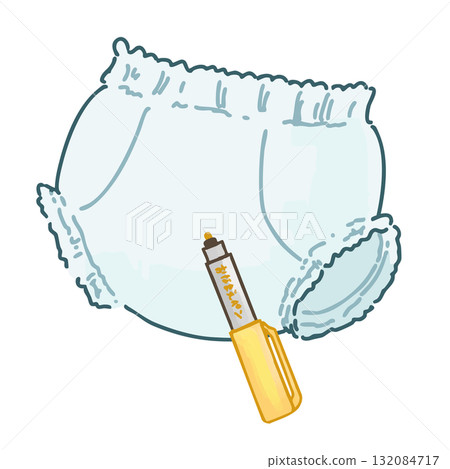 Illustration of disposable diapers (pants type, for babies) and name pen 132084717