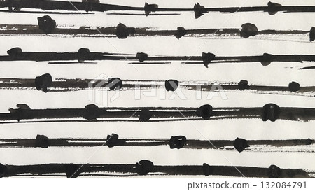 Hand-drawn grainy lines, faded borders drawn with ink and brush, and banner-sized ink paintings drawn with a calligraphy brush. 132084791