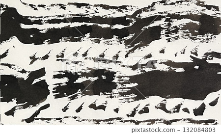 Japanese-style background material drawn with a brush, lines drawn with ink and a brush, and ink line drawings 132084803