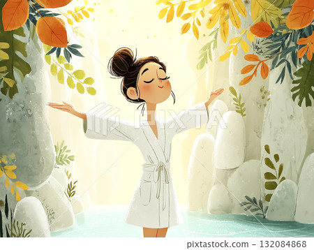 Miyu Series: Young woman relaxing in a summer hot spring 132084868