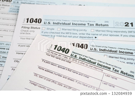 Tax form 1040 U.S. Individual Income Tax Return, business finance concept. 132084939