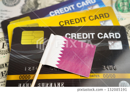 Qatar flag on credit card, finance economy trading shopping online business. Qatar flag on credit card, finance economy trading shopping online business. 132085191