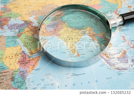 Bangkok, Thailand December 10, 2023 India map in world map paper. 132085232