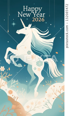 新年賀卡插畫素材_馬年(2026年) 新年賀卡插畫素材_馬年(2026年) 132085472