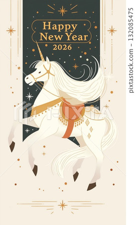 New Year's card illustration material_Year of the Horse (2026) 132085475