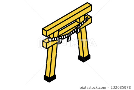 活動圖標，帶有註連繩的神社牌坊門的簡單等距插圖 132085978